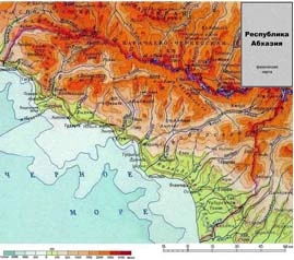 Физическая карта Абхазии