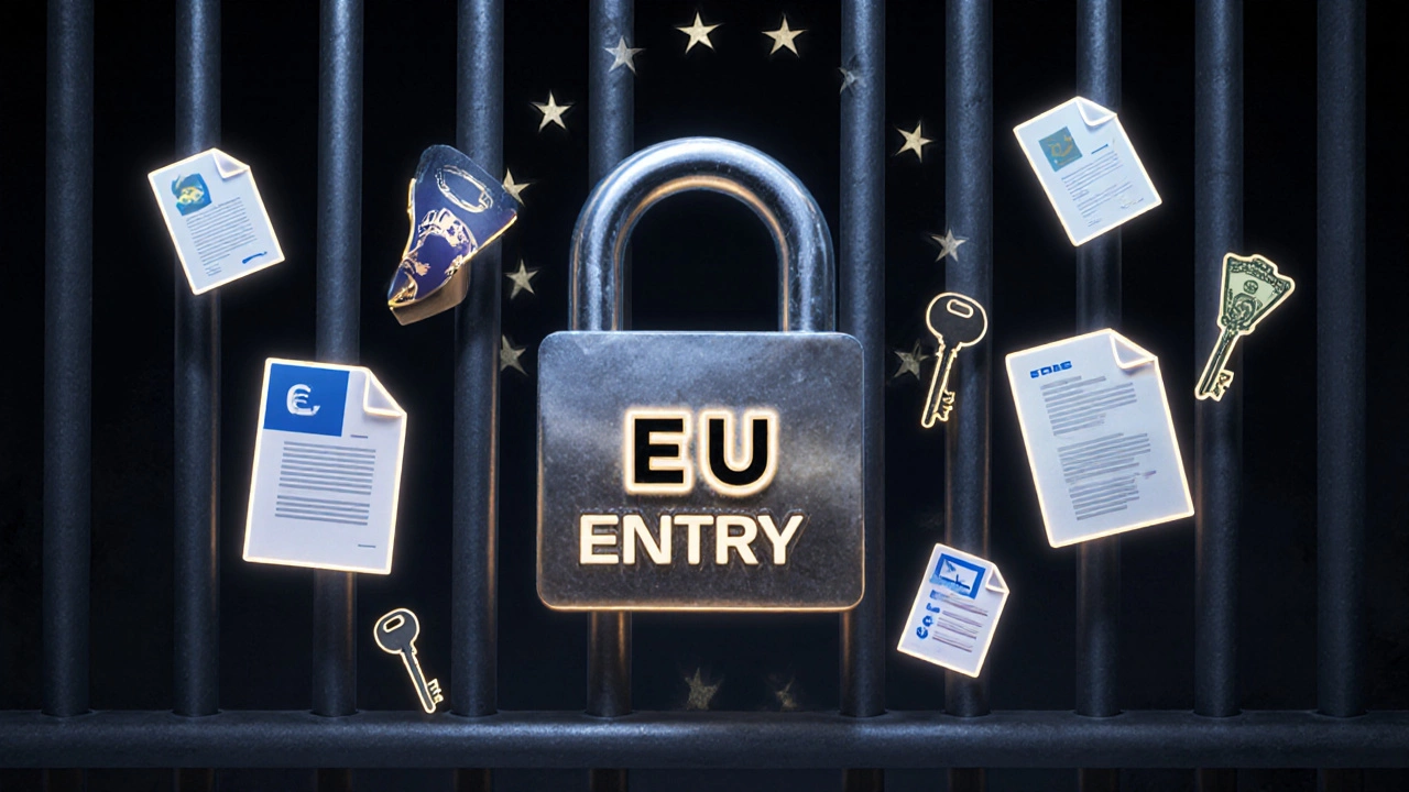 Шесть ключей-документов открыли ворота ЕС, символизируя обязательные требования для въезда.