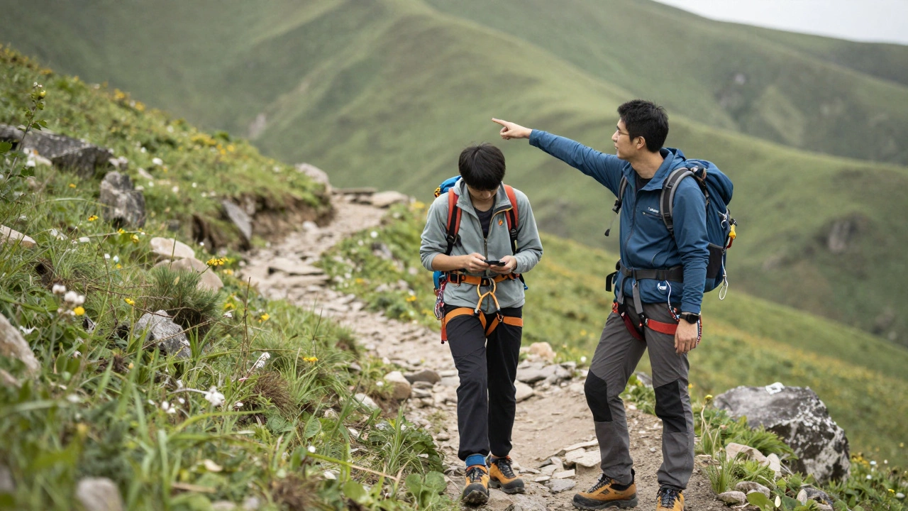 Новичок с инструктором на горе Ахсу, обучение безопасности