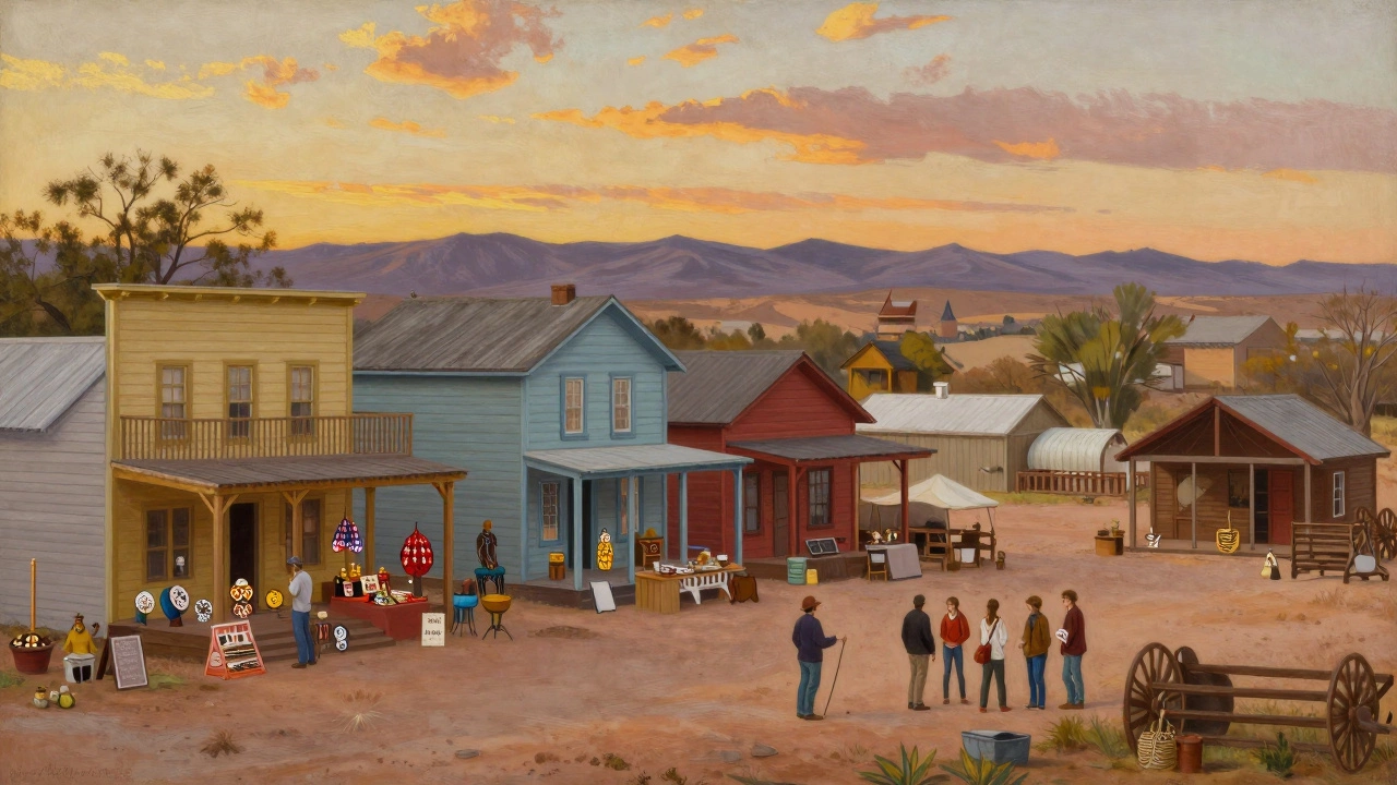 Преображённая шахтёрская деревня с гостиницами и ремесленным рынком под закатом.