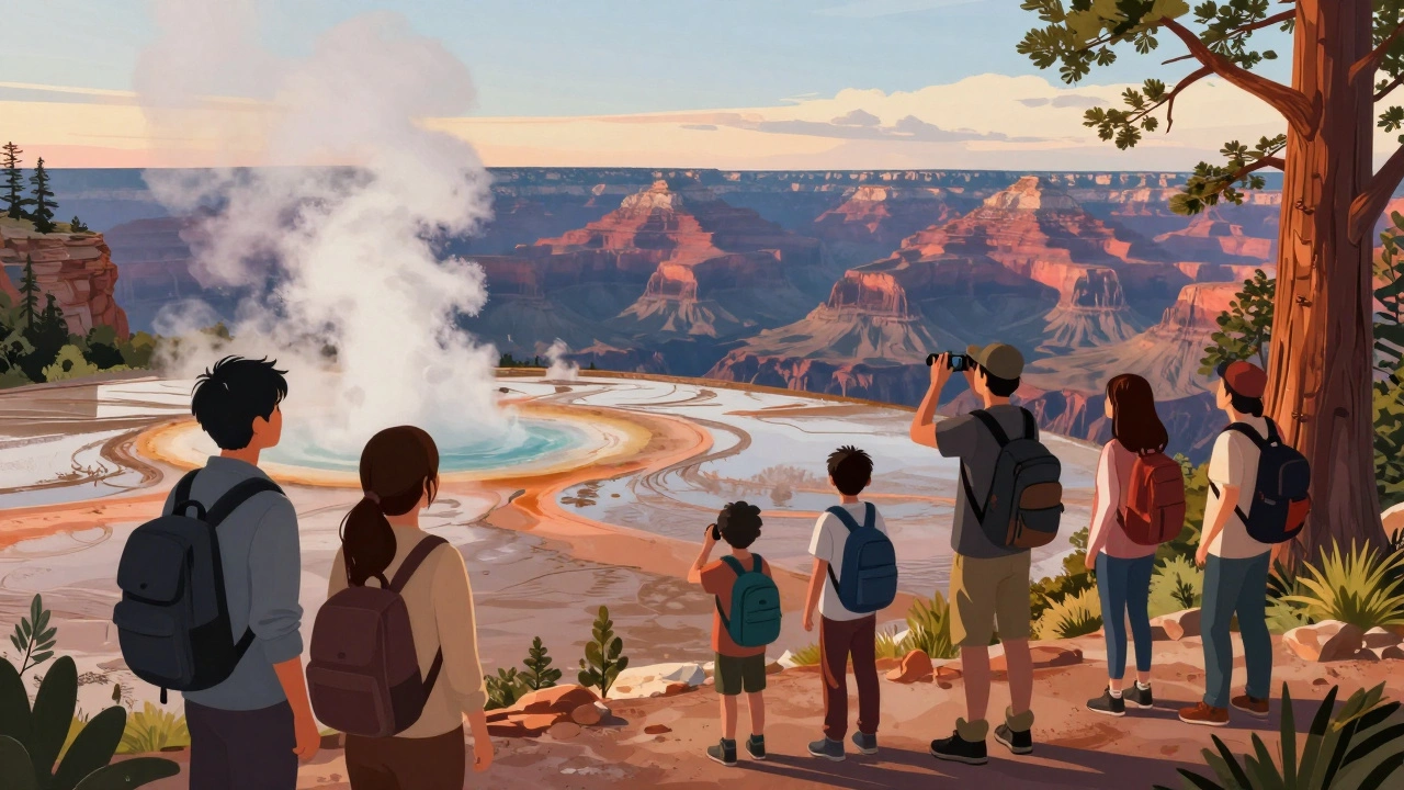 Туристы из Японии, Китая и Канады наслаждаются природными достопримечательностями США.