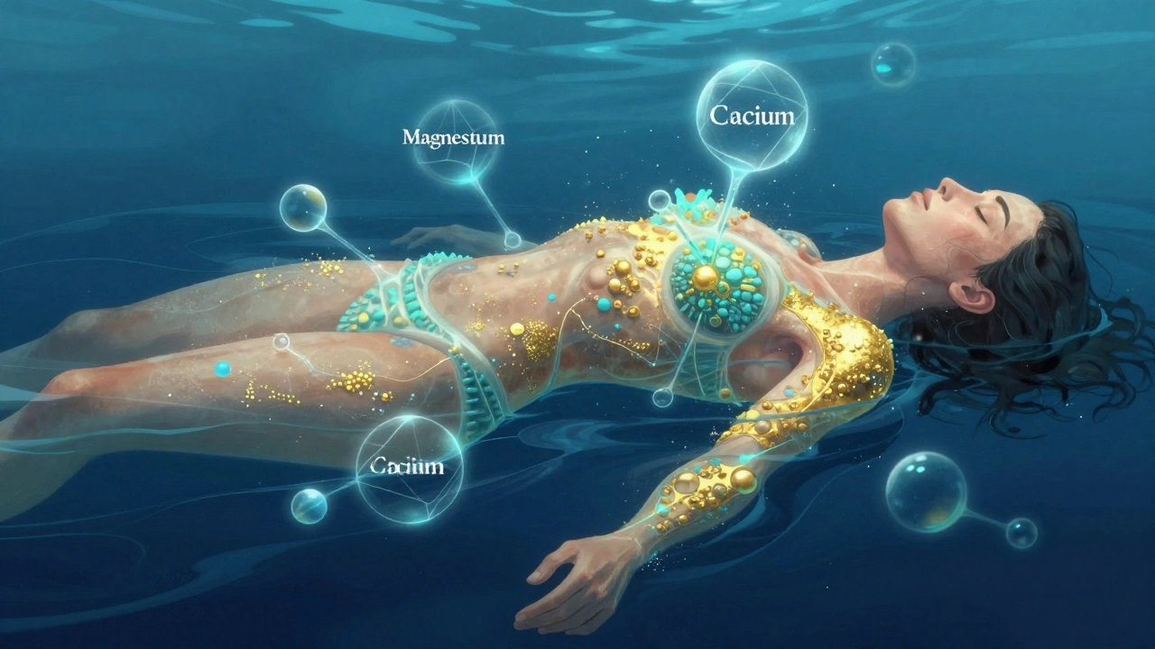 Концептуальное изображение проникновения морских минералов в кожу при плавании