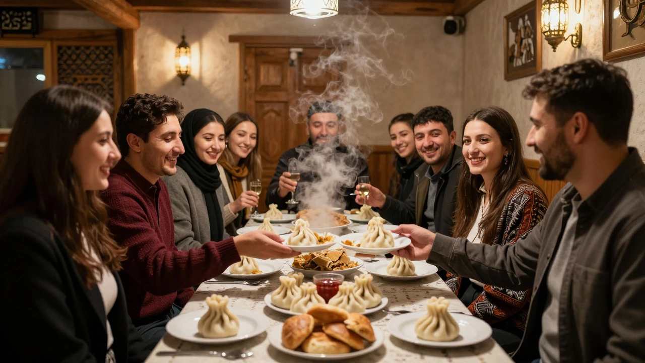 Местные жители угощают туристов традиционными блюдами в кафе