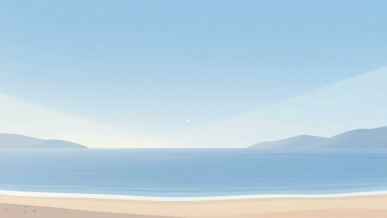 Stylized illustration of calm Mediterranean sea representing pure air and mental relaxation