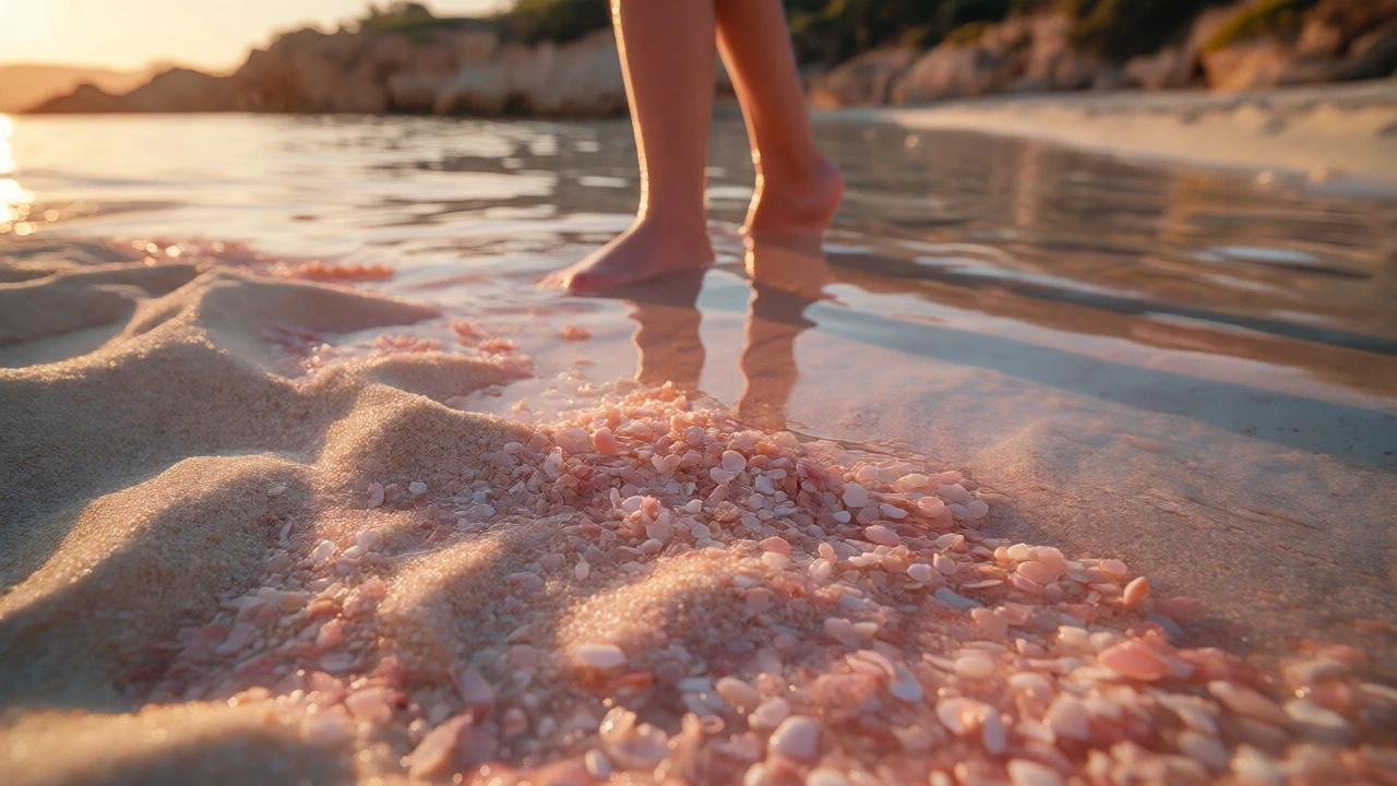 Розовый песок Элафониси на Крите у кромки воды